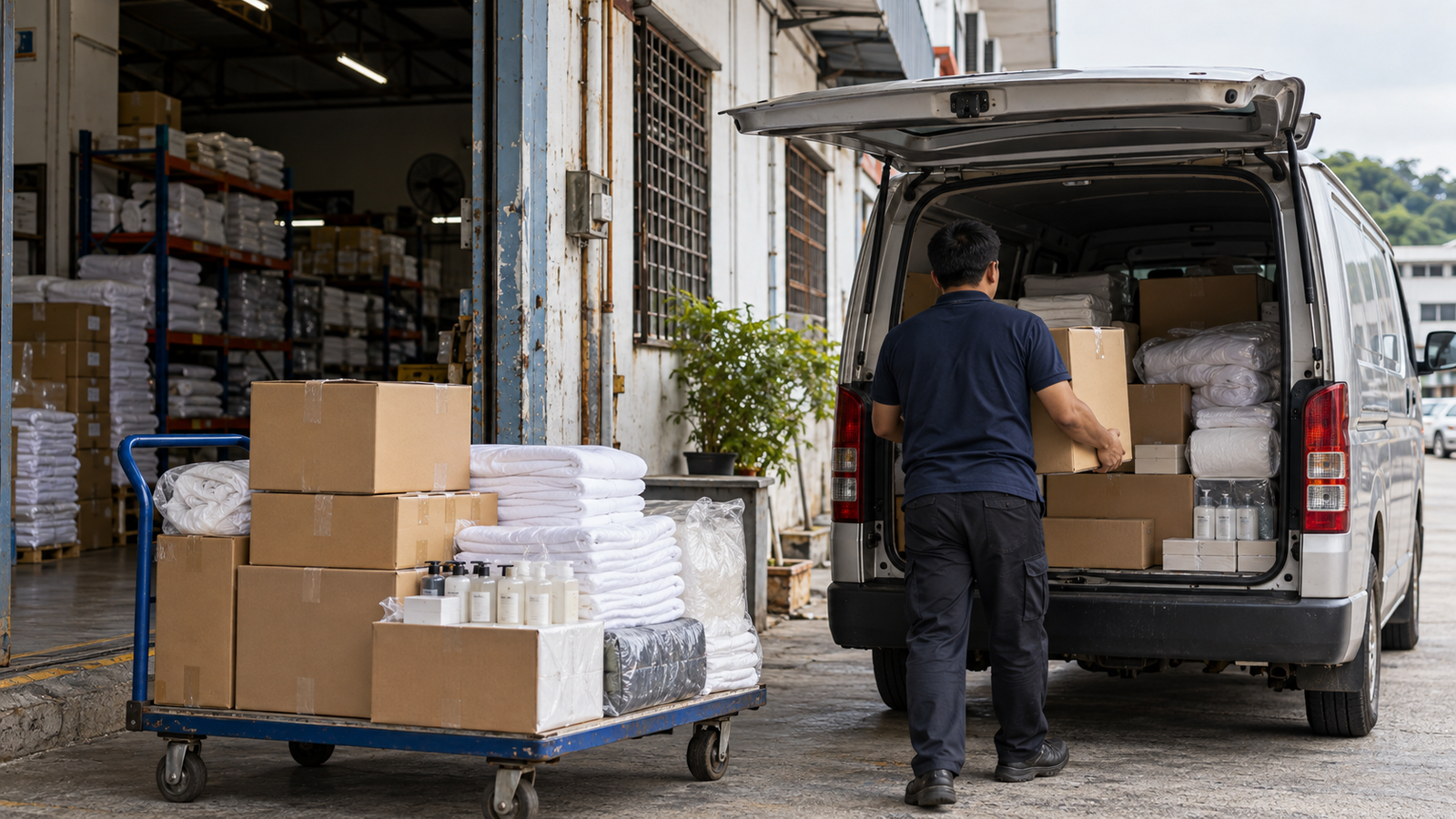Hotel supplies loaded for delivery
